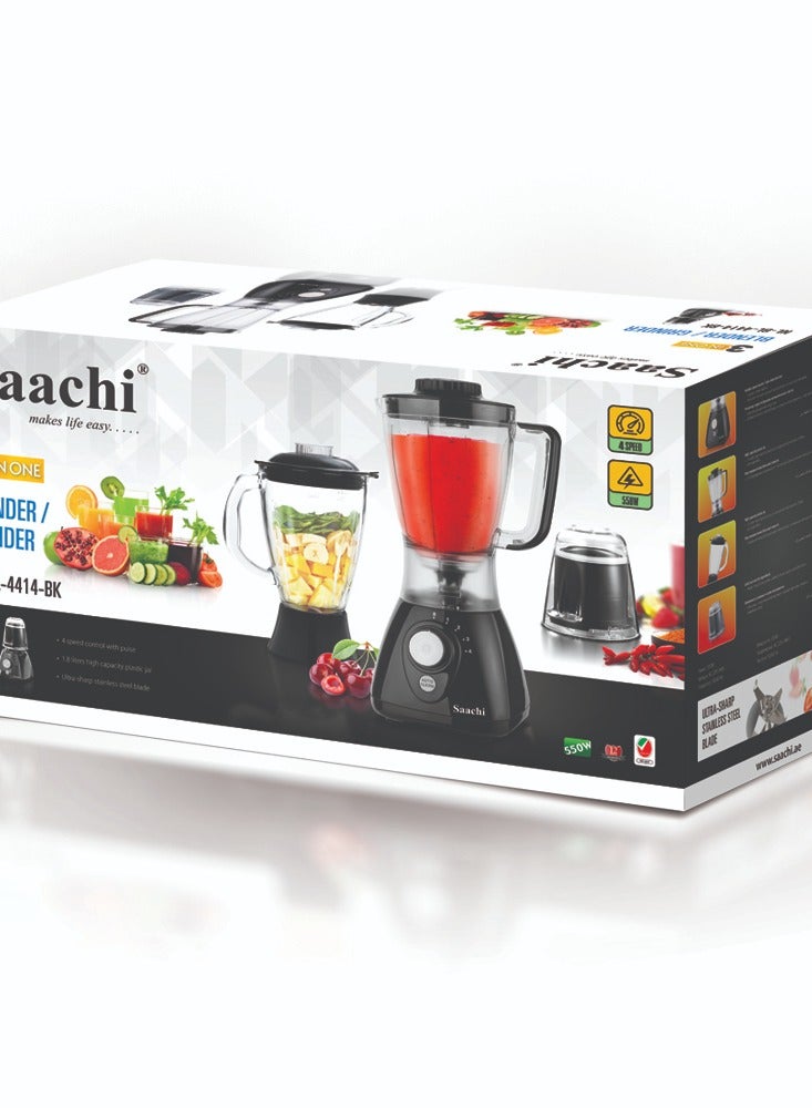 ساتشي 3-in-1 Blender/Grinder with 550W Motor, Dual Jar Options, Auto-Clean Function, Stainless Steel Blades, and Grinding Mill for Ultimate Kitchen Efficiency 1.8 L 550 W NL-BL-4414-BK black - Image 5