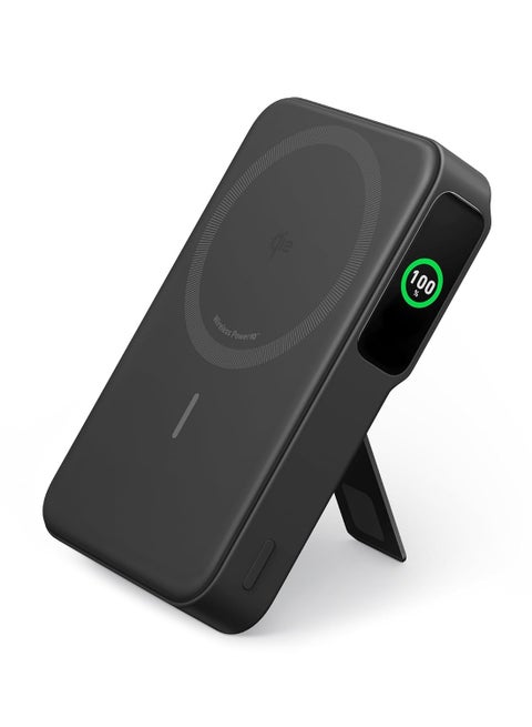 10000 mAh MagGo Power Bank-Qi2 Certified 15W Ultra-Fast MagSafe-Compatible Portable Charger, 10,000mAh Battery Pack with Smart Display and Foldable Stand, For iPhone 12\13\14\15 Only(USB-C Cable Included) Black