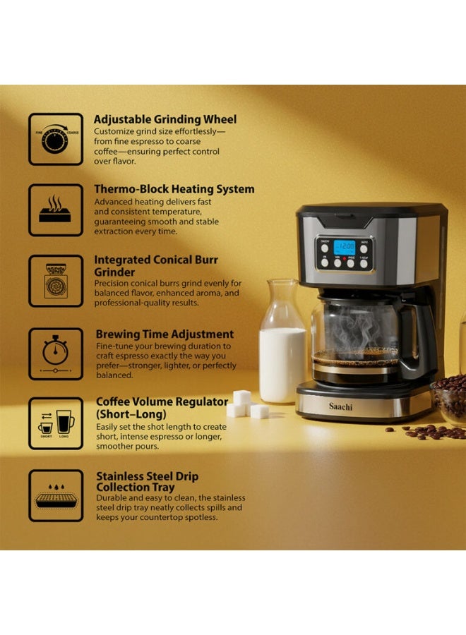 Saachi Drip Coffee Maker NL-COF-7074, 1.8L Programmable Coffee Machine, Keep Warm, Auto Shut-Off, Anti-Drip, LCD Digital Control, 900W 1.8 L 900 W NL-COF-7074-BK Black - Image 3