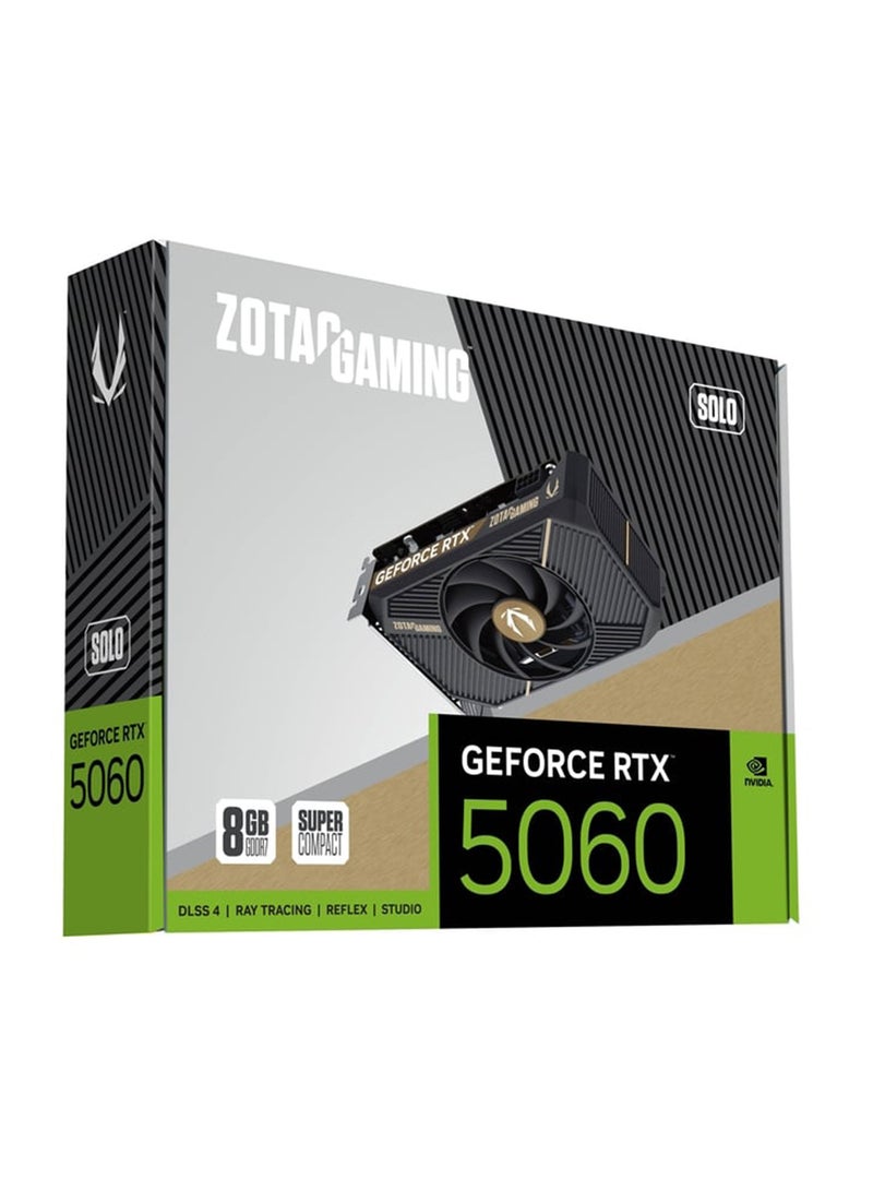 ZOTAC - GAMING GeForce RTX 5060 SOLO 8GB GDDR7 Graphics Card, 3840 CUDA Cores, 128-bit, 28Gbps, PCIe 5.0 x8, IceStorm 2.0 Cooling, BladeLink Fans, DLSS 4, 2497MHz Boost Clock, HDMI 2.1b & 3x DisplayPort 2.1b, Compact ITX Design, 145W TDP, 8-Pin Power, Black | ZT-B50600G-10L - Image 1