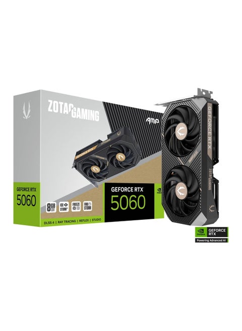 GAMING GeForce RTX 5060 AMP Graphics Card, 8GB GDDR7, 128-bit, 3840 CUDA Cores, 28 Gbps Memory Speed, 2550 MHz Boost Clock, PCIe 5.0 x8, IceStorm 2.0 Cooling with Blade Fan, DLSS 4, Ray Tracing, 3x DisplayPort 2.1b + 1x HDMI 2.1b, 155W TDP, 8-Pin Power Connector, Compact Dual-Fan Design, VR Ready, Black | ZT-B50600F-10M