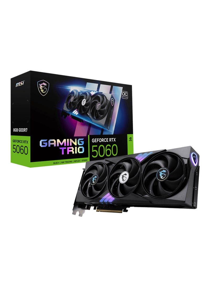 إم اس أي GeForce RTX 5060 GAMING TRIO OC 8GB GDDR7 Graphics Card, 3840 CUDA Cores, Blackwell Architecture, 2640MHz Boost, PCIe Gen 5, 128-bit, 28Gbps, DLSS 4, Ray Tracing, TRI FROZR 4 Cooling, Mystic Light RGB, 3x DP 2.1b + 1x HDMI 2.1b, 8K Support, 155W TDP, 8-Pin Power, DX12 Ultimate, 4 Monitor Support | 912-V537-021  - Image 1