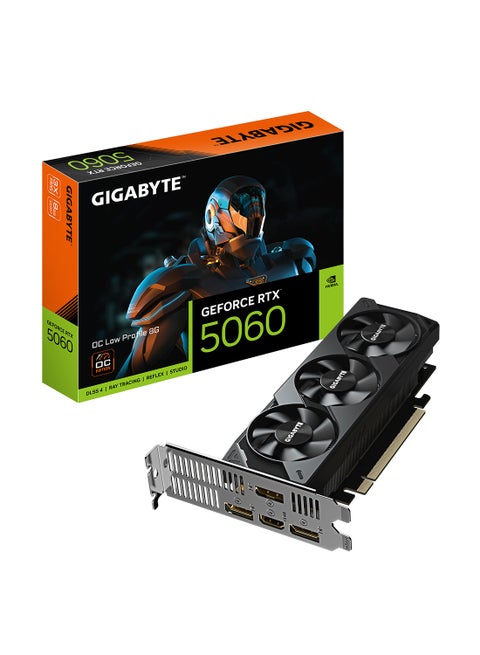 GeForce RTX 5060 OC Low Profile 8GB GDDR7 Graphics Card, 3840 CUDA Cores, 2512 MHz Boost Clock, 128-bit, 28Gbps, Dual Fan Cooling, 4K/8K Display, 4 Outputs (3x DisplayPort 2.1b + 1x HDMI 2.1b), 150W TDP, Compact 182mm Design, DLSS 4, Blackwell Architecture | GV-N5060OC-8GL