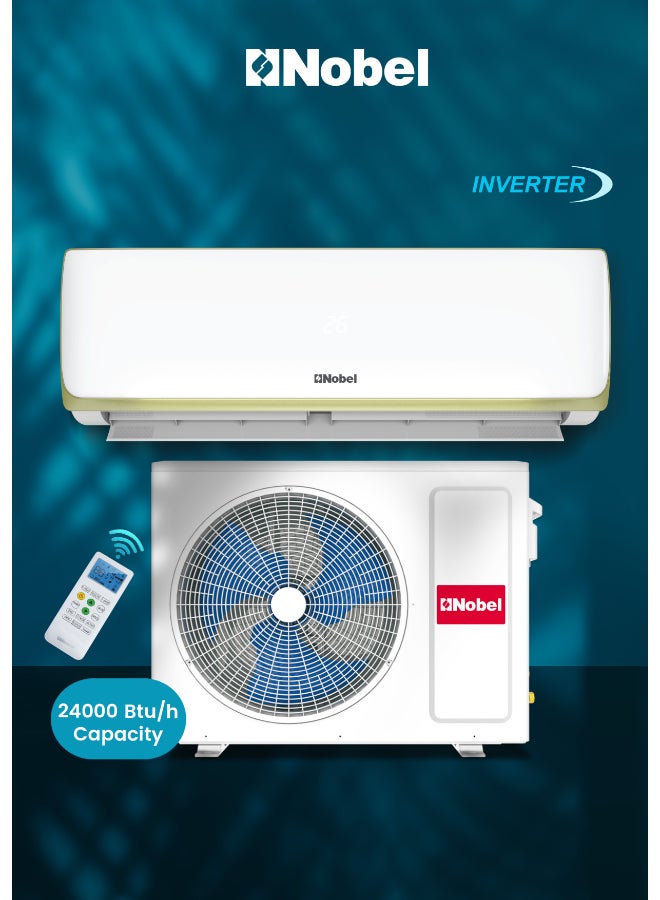 نوبل مكيف هواء سبليت عالي الأداء 24000 وحدة BTU للتبريد فقط مع غاز التبريد R32، ضاغط دوار، توافق مع مناخ T3، إعادة تشغيل تلقائية، تدفق هواء بأربعة اتجاهات، حماية من الفين الذهبي – فعال وموثوق في البيئات الحارة – تشغيل موفر للطاقة، بناء متين، ودورة هواء متقدمة لراحة مثالية في الغرف الكبيرة أو المساحات التجارية. - Image 1
