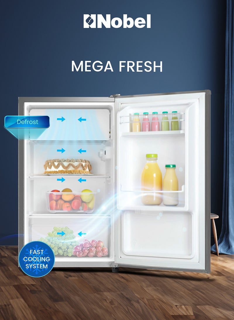 نوبل Compact 140L Single Door Refrigerator with Defrost Cooling, Mechanical Temperature Control, R600a Refrigerant, LED Light, Recessed Handle, Energy Efficient (107 kWh/Year), Low Noise Operation – Stylish Dark Grey Finish, Inside Condenser – Ideal for Dorms, Small Apartments, or Offices – 220-240V~, 50Hz Operation 107 kW NR140 Grey - Image 3