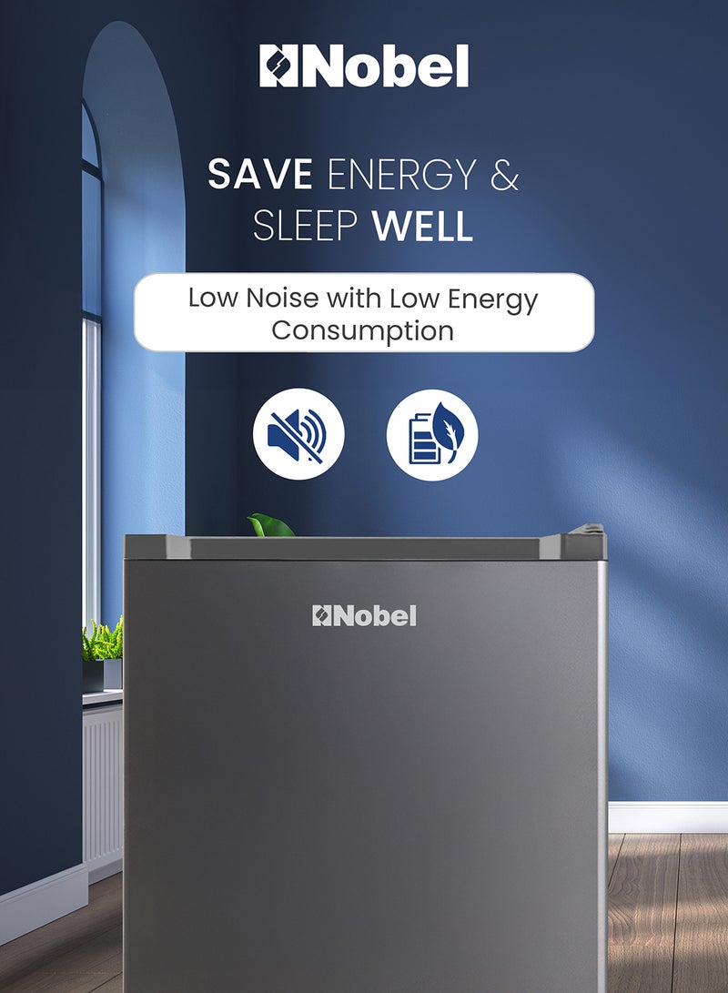 نوبل Compact 140L Single Door Refrigerator with Defrost Cooling, Mechanical Temperature Control, R600a Refrigerant, LED Light, Recessed Handle, Energy Efficient (107 kWh/Year), Low Noise Operation – Stylish Dark Grey Finish, Inside Condenser – Ideal for Dorms, Small Apartments, or Offices – 220-240V~, 50Hz Operation 107 kW NR140 Grey - Image 4