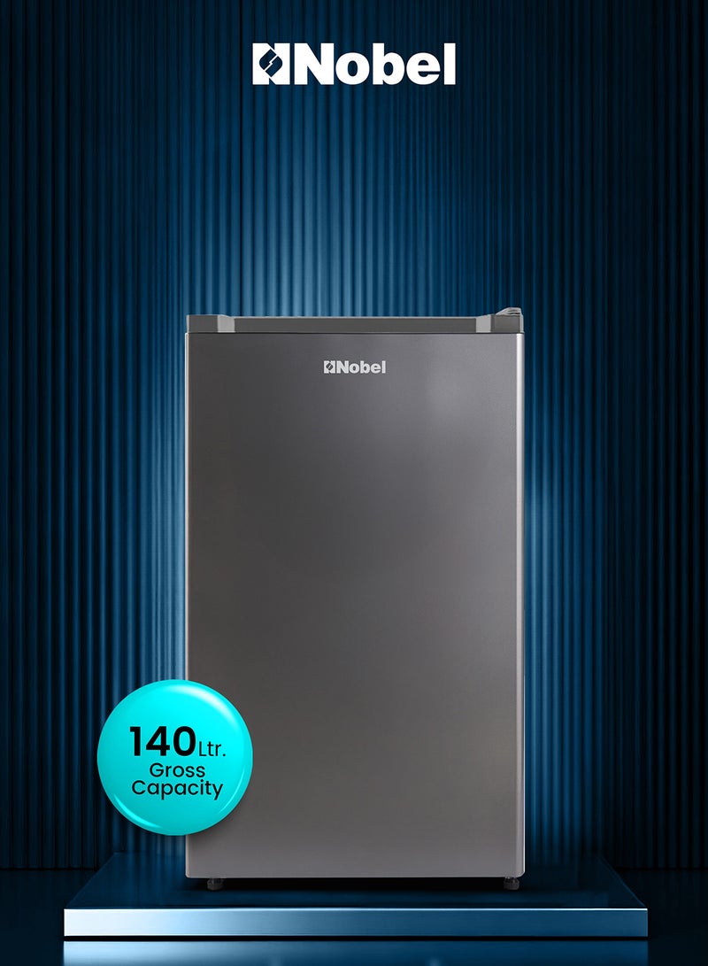 نوبل Compact 140L Single Door Refrigerator with Defrost Cooling, Mechanical Temperature Control, R600a Refrigerant, LED Light, Recessed Handle, Energy Efficient (107 kWh/Year), Low Noise Operation – Stylish Dark Grey Finish, Inside Condenser – Ideal for Dorms, Small Apartments, or Offices – 220-240V~, 50Hz Operation 107 kW NR140 Grey - Image 1