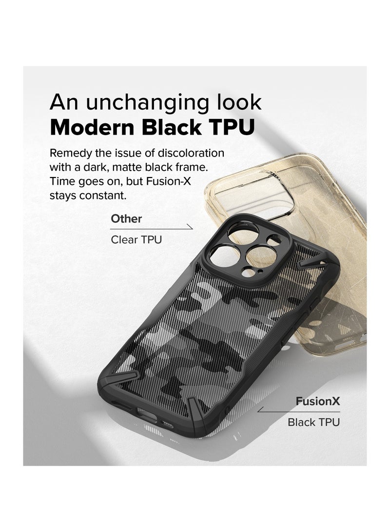 Ringke Fusion-X [Precise Cutouts for Camera Lenses] Compatible with iPhone 16 Pro Max Case, Augmented Bumper Military Design Shockproof Protective Cover CAMO BLACK - Image 4