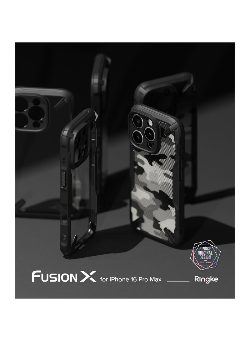 Ringke Fusion-X [Precise Cutouts for Camera Lenses] Compatible with iPhone 16 Pro Max Case, Augmented Bumper Military Design Shockproof Protective Cover CAMO BLACK - Image 2