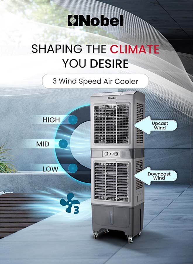 نوبل 50L Air Cooler with Honeycomb Cooling Pad – 12000 m³/h High Airflow, 3-Speed Settings, Powerful Axial Fan, Easy Mobility 50 L 200 W NAC2050S Black  - Image 3