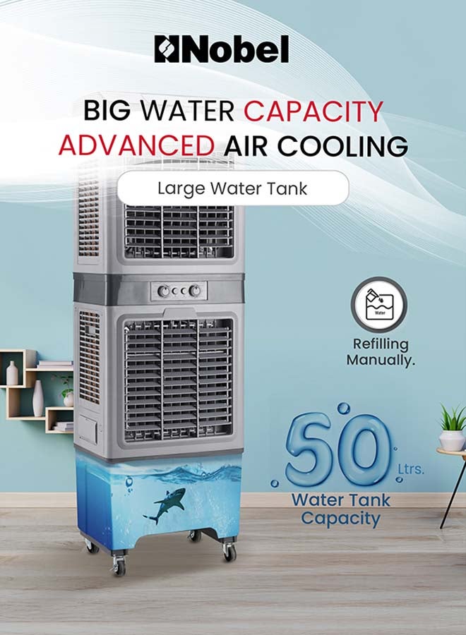 نوبل 50L Air Cooler with Honeycomb Cooling Pad – 12000 m³/h High Airflow, 3-Speed Settings, Powerful Axial Fan, Easy Mobility 50 L 200 W NAC2050S Black  - Image 2