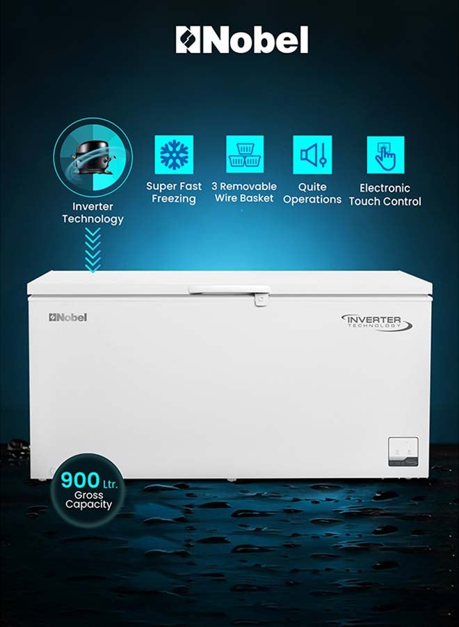 Nobel 900L Chest Freezer with Inverter Technology – Convertible Fridge/Freezer, ECO Cool, Electronic Touch Control, Lock & Key, R600a Gas 900 L 1200 W NCF900I White - Image 1