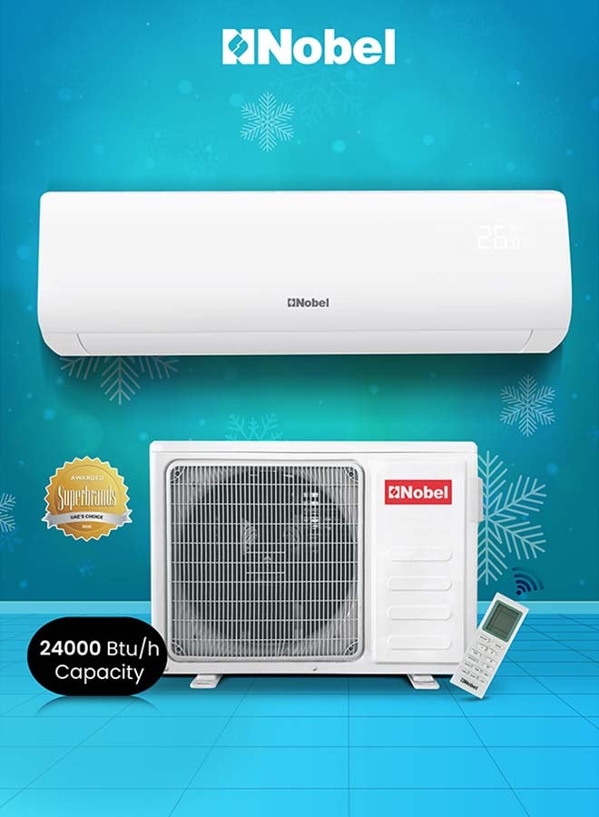 Nobel Split Air Conditioner T3 24000 BTU Cooling Only, Rotary Compressor, Gold Fin, R410A, Auto Restart – (1 Year Warranty) 3100 W NSAC24TN White - Image 1