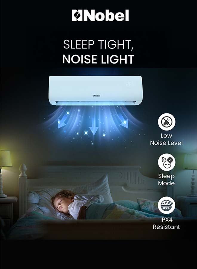 Nobel Split Air Conditioner T3 24000 BTU Cooling Only, Rotary Compressor, Gold Fin, R410A, Auto Restart – (1 Year Warranty) 3100 W NSAC24TN White - Image 2