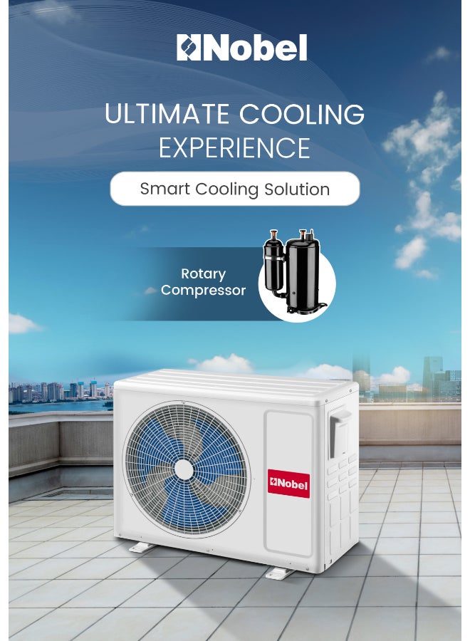 نوبل مكيف هواء سبليت إنفيرتر – 18000 وحدة حرارية BTU، 1.5 طن، غاز تبريد R410A، ضاغط دوار، تدفق هواء 4 اتجاهات، تصميم مناخ T3، طلاء ذهبي، حماية من الحمل الزائد، إعادة تشغيل تلقائية، استخراج رطوبة سريع – تبريد موفر للطاقة للمنازل والمكاتب مع وحدات داخلية وخارجية قوية. - Image 4