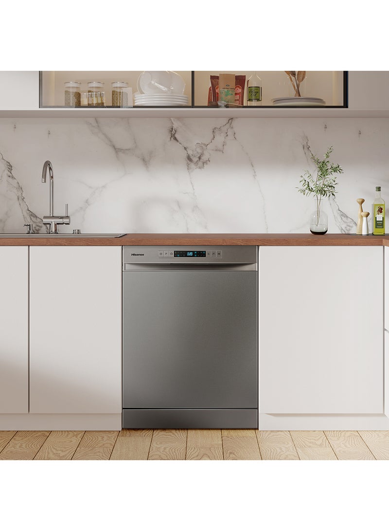 هايسنس غسالة صحون قائمة بذاتها لـ 13 إعداد - 8 برامج - لون رمادي تيتانيوم - موديل - ضمان مصنع لمدة سنة - Image 2