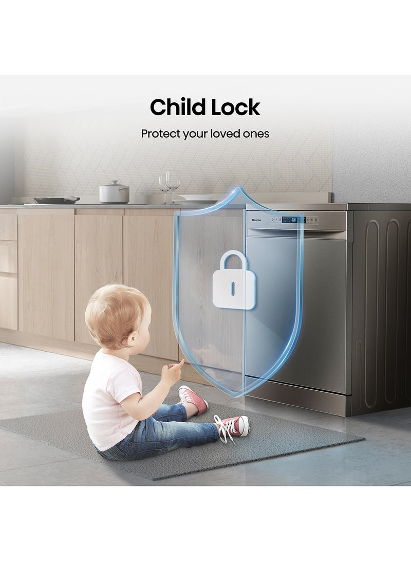 هايسنس غسالة صحون قائمة بذاتها لـ 13 إعداد - 8 برامج - لون رمادي تيتانيوم - موديل - ضمان مصنع لمدة سنة - Image 4