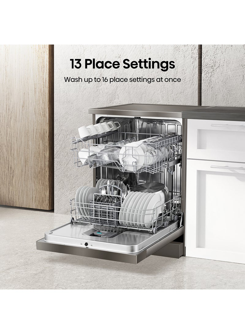 هايسنس غسالة صحون قائمة بذاتها لـ 13 إعداد - 8 برامج - لون رمادي تيتانيوم - موديل - ضمان مصنع لمدة سنة - Image 3