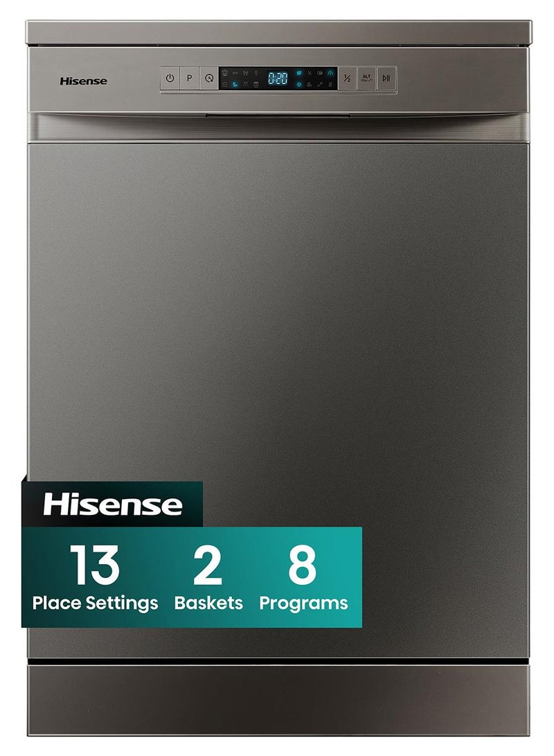 هايسنس غسالة صحون قائمة بذاتها لـ 13 إعداد - 8 برامج - لون رمادي تيتانيوم - موديل - ضمان مصنع لمدة سنة - Image 1