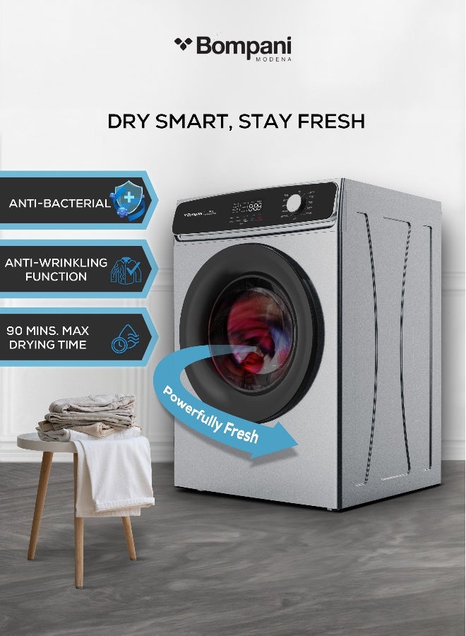 Bompani 8kg Vented Front Load Dryer with 12 Drying Programs – LED Display, Anti-Crease, Low Temp Drying, Child Lock 8 L 2000 W BO5290UKBI7200S Grey - Image 3