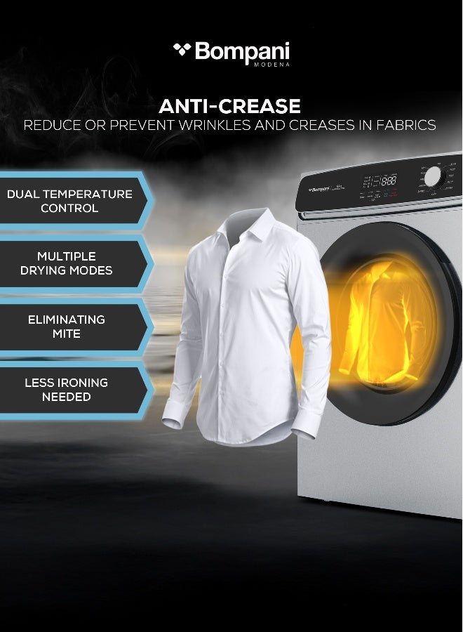 Bompani 8kg Vented Front Load Dryer with 12 Drying Programs – LED Display, Anti-Crease, Low Temp Drying, Child Lock 8 L 2000 W BO5290UKBI7200S Grey - Image 5