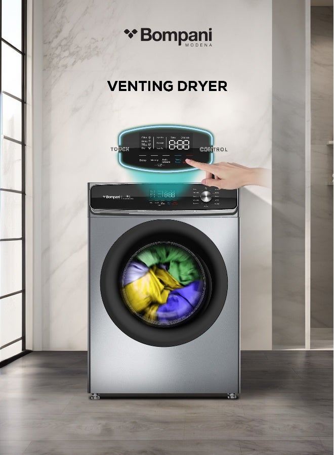 Bompani 8kg Vented Front Load Dryer with 12 Drying Programs – LED Display, Anti-Crease, Low Temp Drying, Child Lock 8 L 2000 W BO5290UKBI7200S Grey - Image 2
