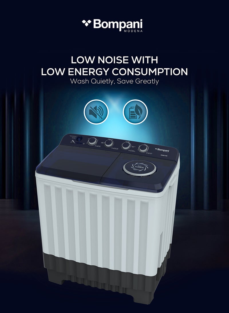 Bompani 17kg Top Load Semi-Automatic Twin Tub Washing Machine – 8kg Spin Capacity, 4 Knob Controls, Lint Filter, Transparent Lid 17 L 760 W BWM1750I White - Image 3