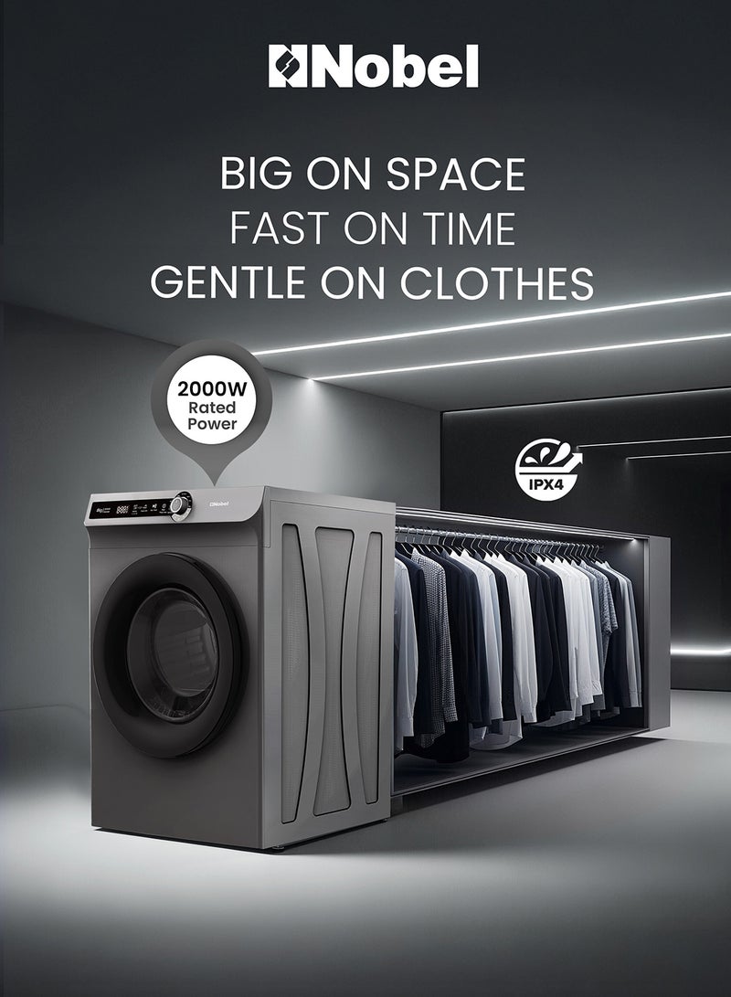 Nobel 8kg Vented Clothes Dryer Front Load– LED Display, 9 Programs, Water Temperature Selector, Child Lock 8 L 2000W - ND8200S Grey 8 L 2000 W ND8200S Grey - Image 4