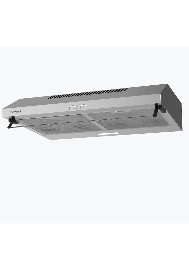 60cm Built-In Kitchen Hood – Stainless Steel, Push Button, 3 Speeds, LED Light, Carbon Filter - 63 W H1160STN Silver