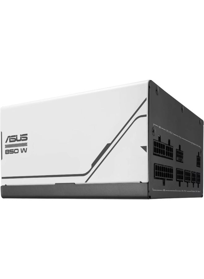أسوس مزود طاقة برايم AP-850G 850 واط 80+ ذهبية بالكامل، ATX 3.1، جاهز لوحدة معالجة الرسوميات PCIe 5.1 (16 دبوس)، مزدوج CPU EPS، مروحة مزدوجة تحمل كرات 120 مم، أسود وأبيض | 90YE00U0-B0NA00 - Image 2