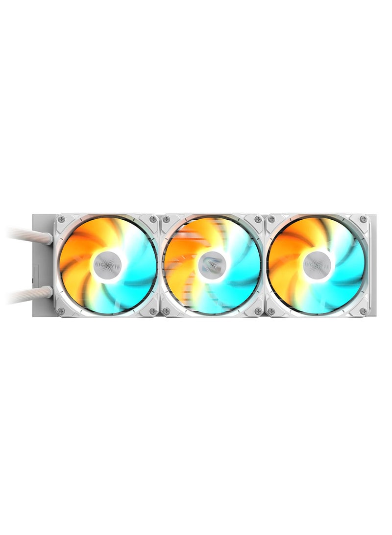 GIGABYTE GAMING 360 ICE ARGB AIO Liquid Cooler – 360mm Radiator, 3x 120mm ARGB Fans, Magnetic Top Cover, Teflon Sleeved Tubes, 500–2200 RPM, 61.61 CFM, Intel LGA 1700/1200/1851 & AMD AM5/AM4, 300W TDP, RGB Fusion 2.0 | GP-GIGABYTE GME 360I - Image 4
