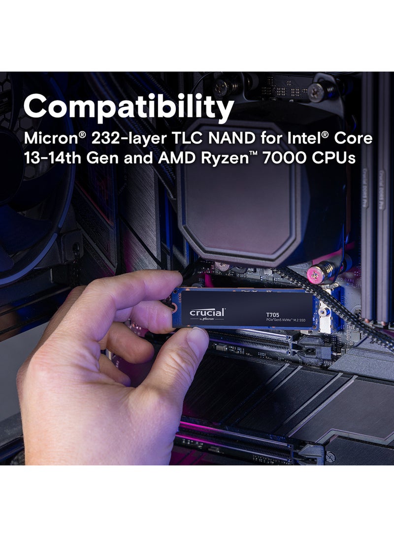 T705 4TB M.2 NVMe SSD – PCIe Gen5 x4, Up to 14,100MB/s Read, 12,600MB/s Write, NVMe 2.0, 3D NAND, Heatsink Optional, M.2 2280 Form Factor, 3000TBW Endurance, High-Performance Internal Solid State Drive for Gaming, Content Creation & Workstations | CT4000T705SSD3 4 TB