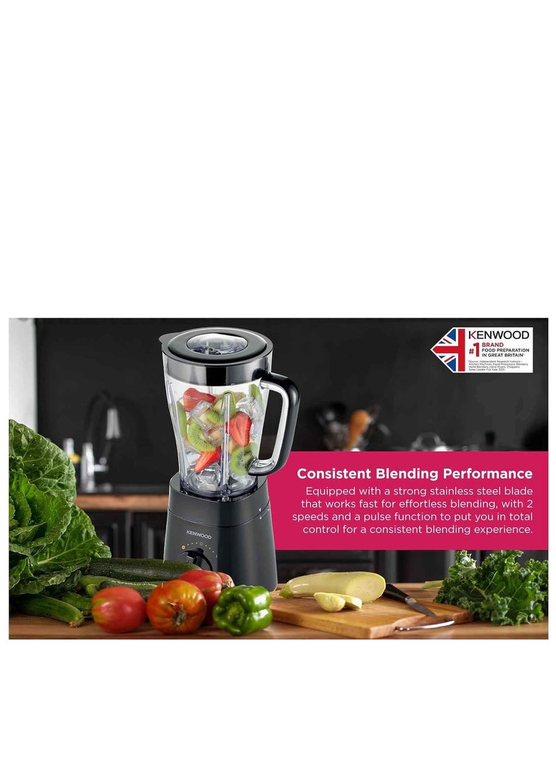 كينوود خلاط سطح العمل 500 واط مع وعاء سعة 2 لتر، وظيفة النبض، وملحق مطحنة الطحن باللون الأسود/الرمادي – BLP18.150BK - Image 2