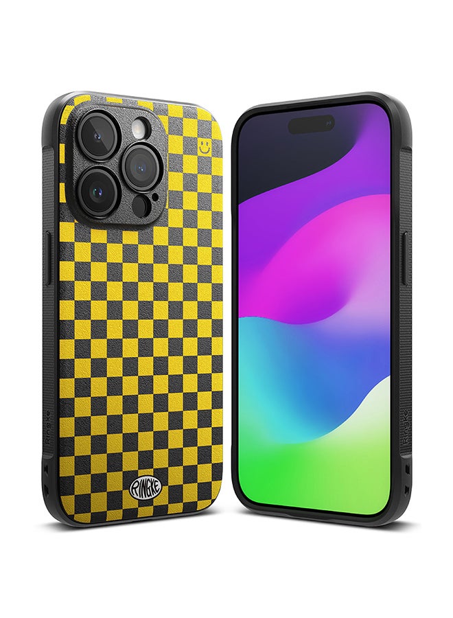 Ringke Onyx Case For iPhone 15 Pro Max, Enhanced Grip Tough Flexible TPU Shockproof Rugged TPU Bumper Drop Protection Phone Cover - Checkerboard Yellow - Image 1