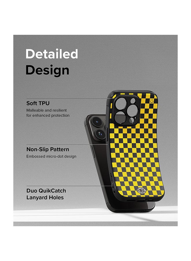 Ringke Onyx Case For iPhone 15 Pro Max, Enhanced Grip Tough Flexible TPU Shockproof Rugged TPU Bumper Drop Protection Phone Cover - Checkerboard Yellow - Image 3