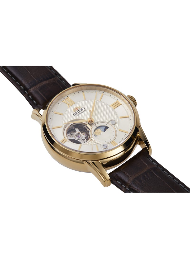أورينت ساعة ميكانيكية كلاسيكية للرجال RA-AS0010S، قلب مفتوح، شمس وقمر، قرص ذهبي 42 مم 50 متر مقاومة للماء - Image 3