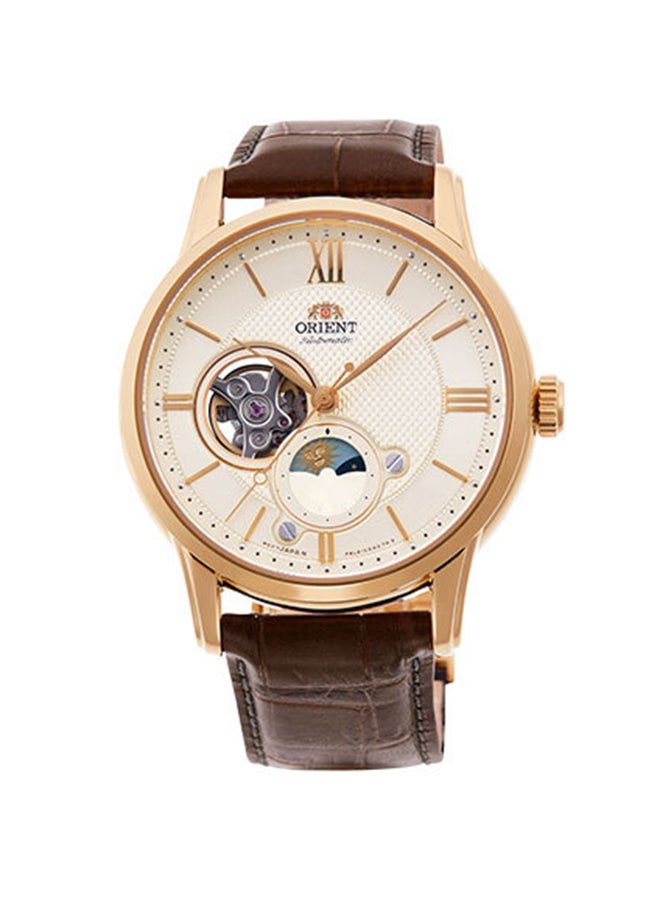 أورينت ساعة ميكانيكية كلاسيكية للرجال RA-AS0010S، قلب مفتوح، شمس وقمر، قرص ذهبي 42 مم 50 متر مقاومة للماء - Image 1
