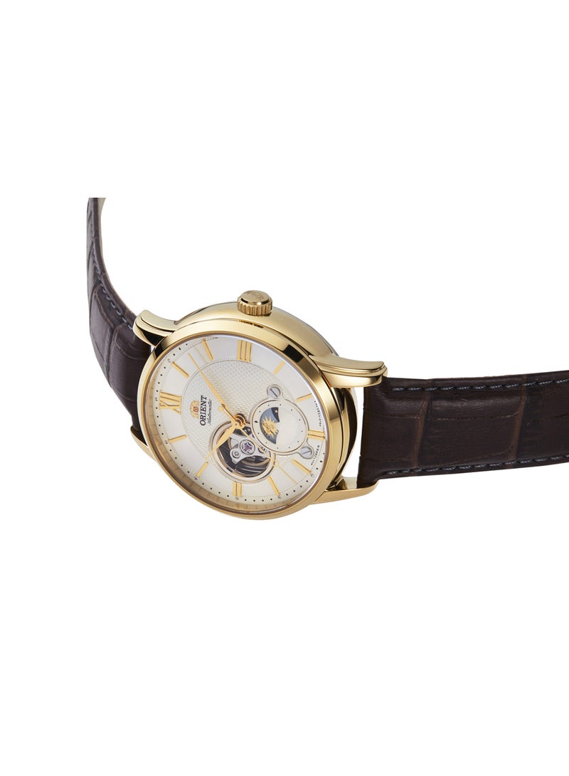 أورينت ساعة ميكانيكية كلاسيكية للرجال RA-AS0010S، قلب مفتوح، شمس وقمر، قرص ذهبي 42 مم 50 متر مقاومة للماء - Image 4