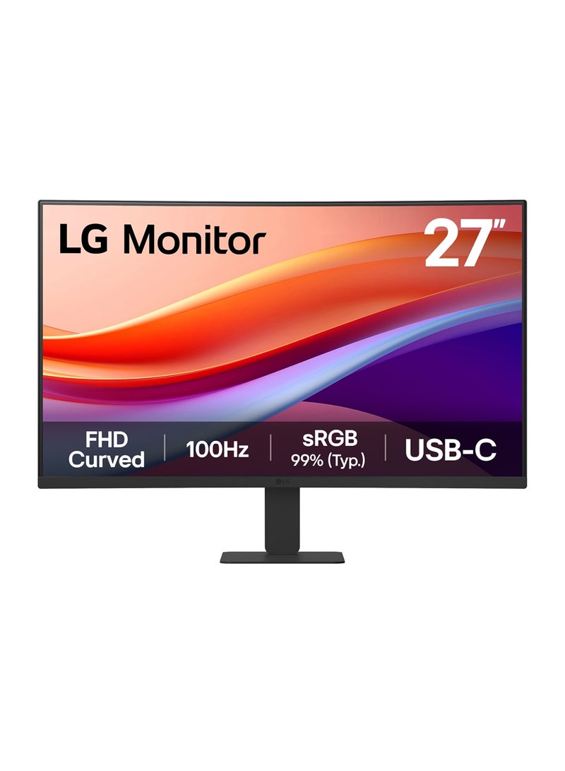 LG 27-inch FHD curved monitor with 100Hz refresh rate and USB-C port black  - Image 1