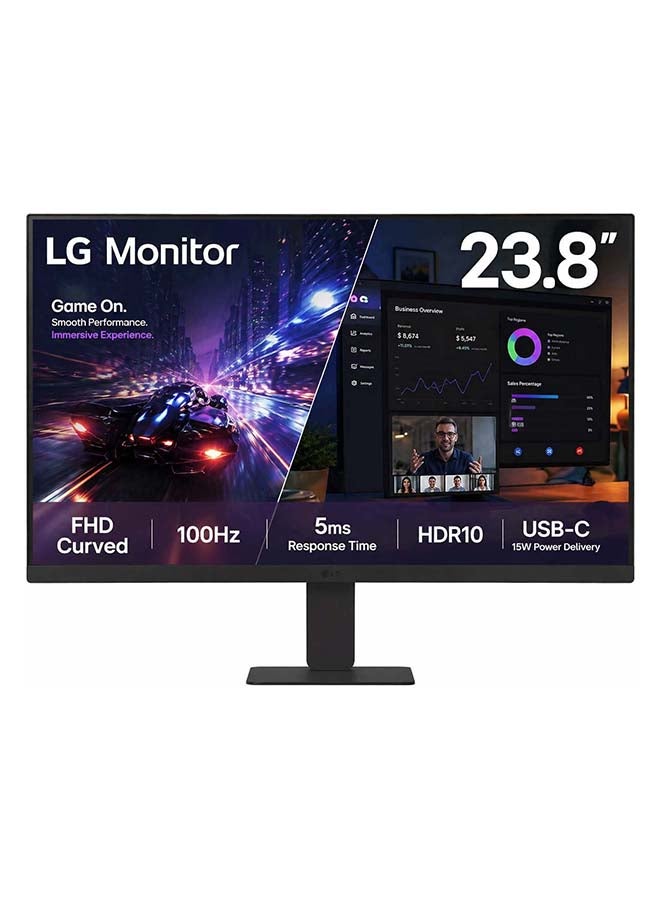 LG 24 inch Curved Monitor FHD (1920×1080), 100Hz Refresh Rate, 5ms Response Time, HDR10, USB‑C 15W Power Delivery, HDMI, Eye-Care Flicker Safe, Tilt Adjustable, 3-Side Borderless Design, Black | 24U421A‑B Black - Image 1