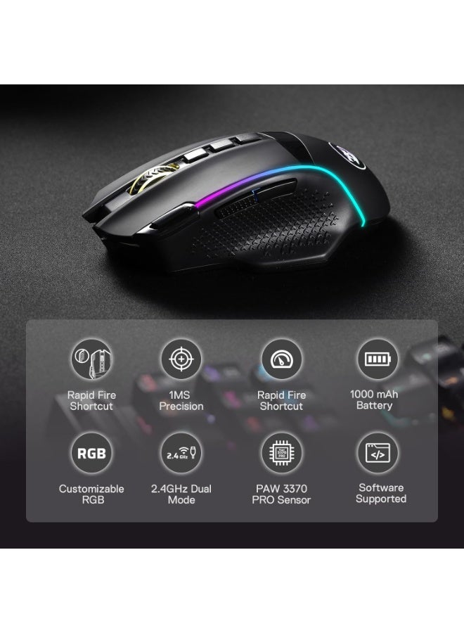 REDRAGON - M991 ENLIGHTMENT PRO Edition , Wireless RGB Gaming Mouse , 26000 DPI , 3-modes connection make sure fast & precise response, 9 Programmable Buttons, For PC and Laptop use in home and office - Image 1