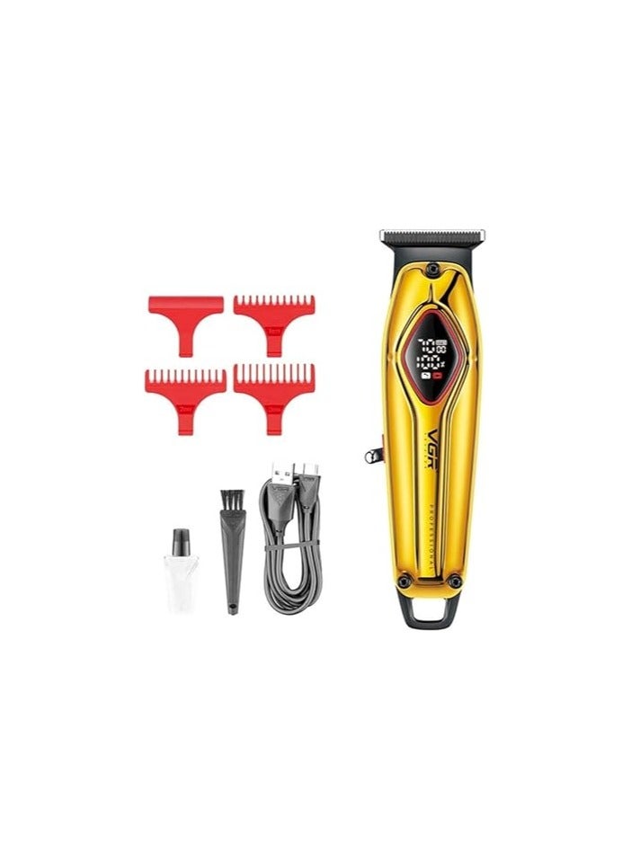 VGR V-945 Professional Metal Body Digital Display 7000RPM Ceramic And Powder Metallurgic blade Pro Li Outliner Electric Cordless Clipper Grooming Kit T-Blade Close Cutting 0mm Bald Head 180 min, GOLD 10x15Fluid Ounce  - Image 1