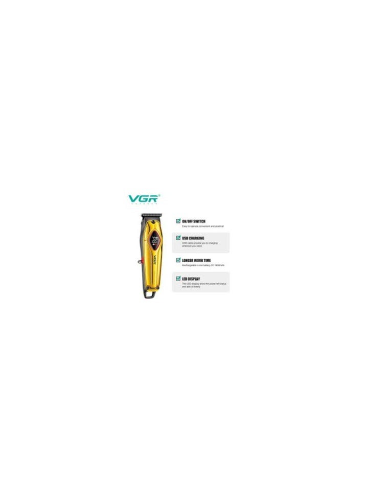VGR V-945 Professional Metal Body Digital Display 7000RPM Ceramic And Powder Metallurgic blade Pro Li Outliner Electric Cordless Clipper Grooming Kit T-Blade Close Cutting 0mm Bald Head 180 min, GOLD 10x15Fluid Ounce  - Image 4