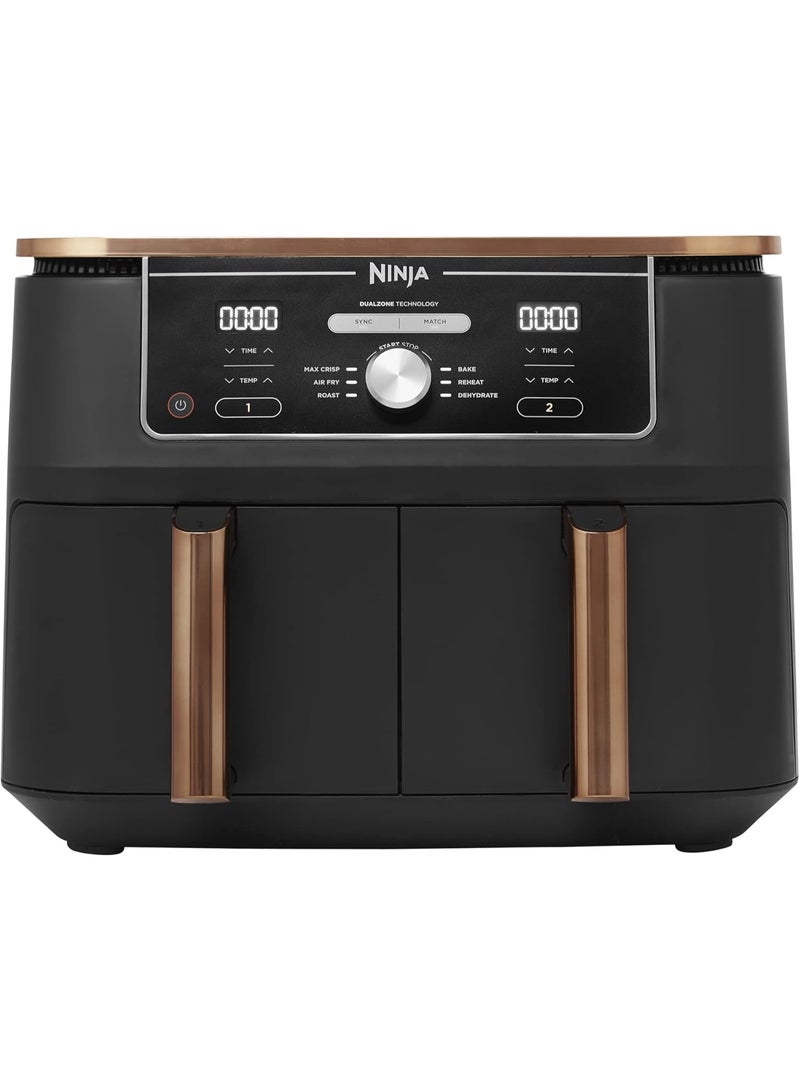 Ninja Foodi Max Dual Zone Air Fryer, Amazon Exclusive, Tongs, 2 Drawers, 9.5L, 6-in-1, Use No Oil, Air Fry, Max Crisp, Roast, Bake, 8 Portions, Nonstick Dishwasher Safe Baskets 9.5 L 2470 W AF400UKCP Black/Copper 9.5 L 2470 W AF400UKCP Black/Copper  - Image 1