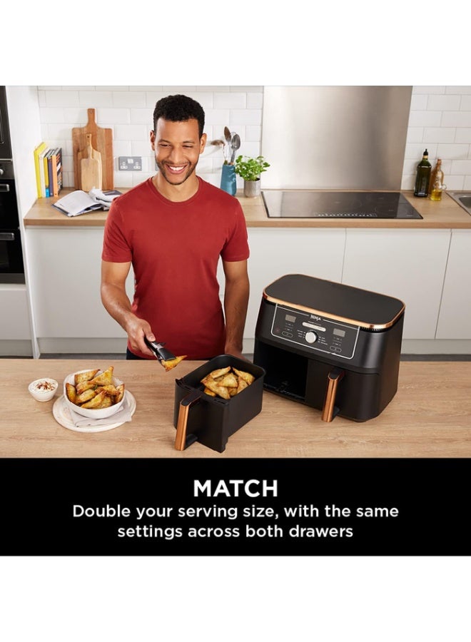 Ninja Foodi Max Dual Zone Air Fryer, Amazon Exclusive, Tongs, 2 Drawers, 9.5L, 6-in-1, Use No Oil, Air Fry, Max Crisp, Roast, Bake, 8 Portions, Nonstick Dishwasher Safe Baskets 9.5 L 2470 W AF400UKCP Black/Copper 9.5 L 2470 W AF400UKCP Black/Copper  - Image 3