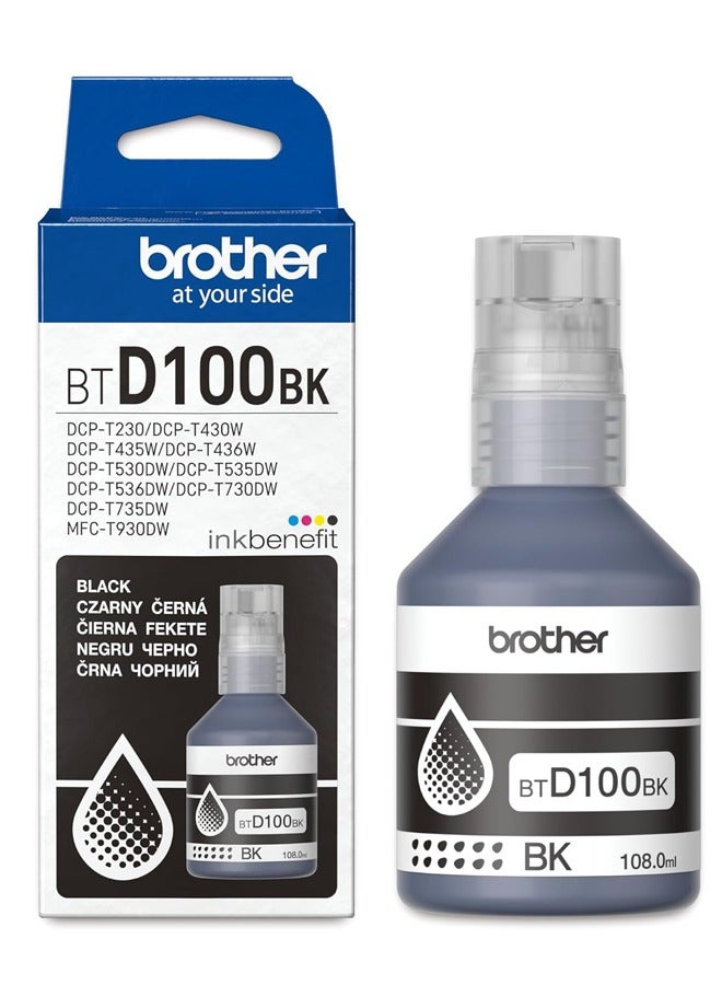 brother Genuine BTD100BK Ultra High Yield Black Ink Bottle, 7,500 Page Yield, for Ink Tank Printers black  - Image 1
