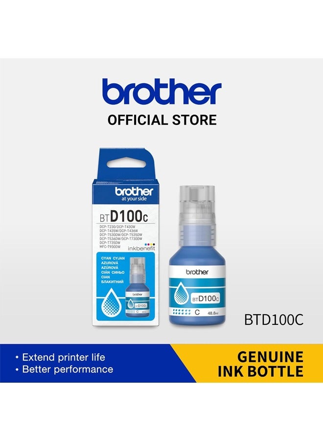 brother BTD100C Ultra High Yield Ink Bottle CYAN for Ink Tank Printers DCP-T730DW T830DW T930DW Cyan Cyan - Image 2