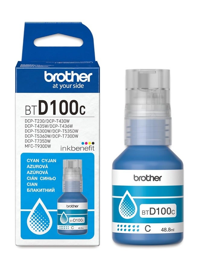 brother BTD100C Ultra High Yield Ink Bottle CYAN for Ink Tank Printers DCP-T730DW T830DW T930DW Cyan Cyan - Image 1