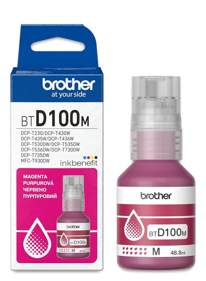 brother Genuine BTD100M Ultra High Yield Ink Bottle, 5,000 Page Yield, for Ink Tank Printers DCP-T730DW T830DW T930DW MAGENTA  - Image 1