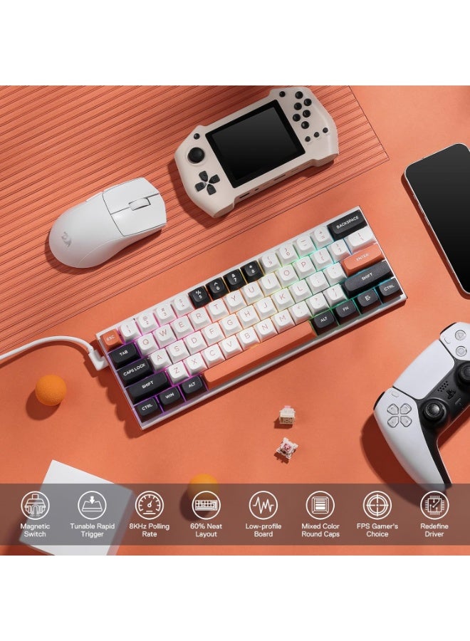 REDRAGON - K683 WBO FIDD  edition , 8K RGB Wired Rapid Trigger  Keyboard Mechanical Gaming Keyboard with customizable adjustable magnetic switches Portable design with 60% optimized layout & detachable USB-C cable , 40 levels per key actuation, ultra-fast movements, Compact Mechanical Keyboard Dedicated Arrow Keys, for PC and laptop use in home and office - Magnetic Switch - Image 1